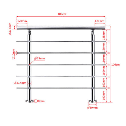 SKY 5 crossbars Balustrade Stairs Stainless Steel handrail