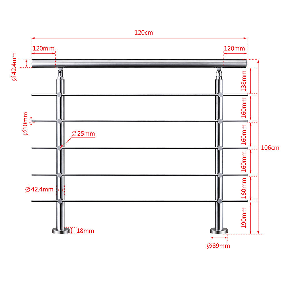 SKY 5 crossbars Balustrade Stairs Stainless Steel handrail