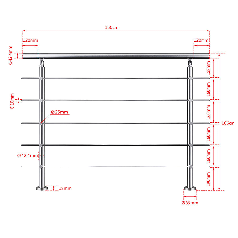 SKY 5 crossbars Balustrade Stairs Stainless Steel handrail