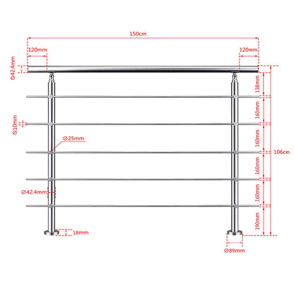 SKY 5 crossbars Balustrade Stairs Stainless Steel handrail