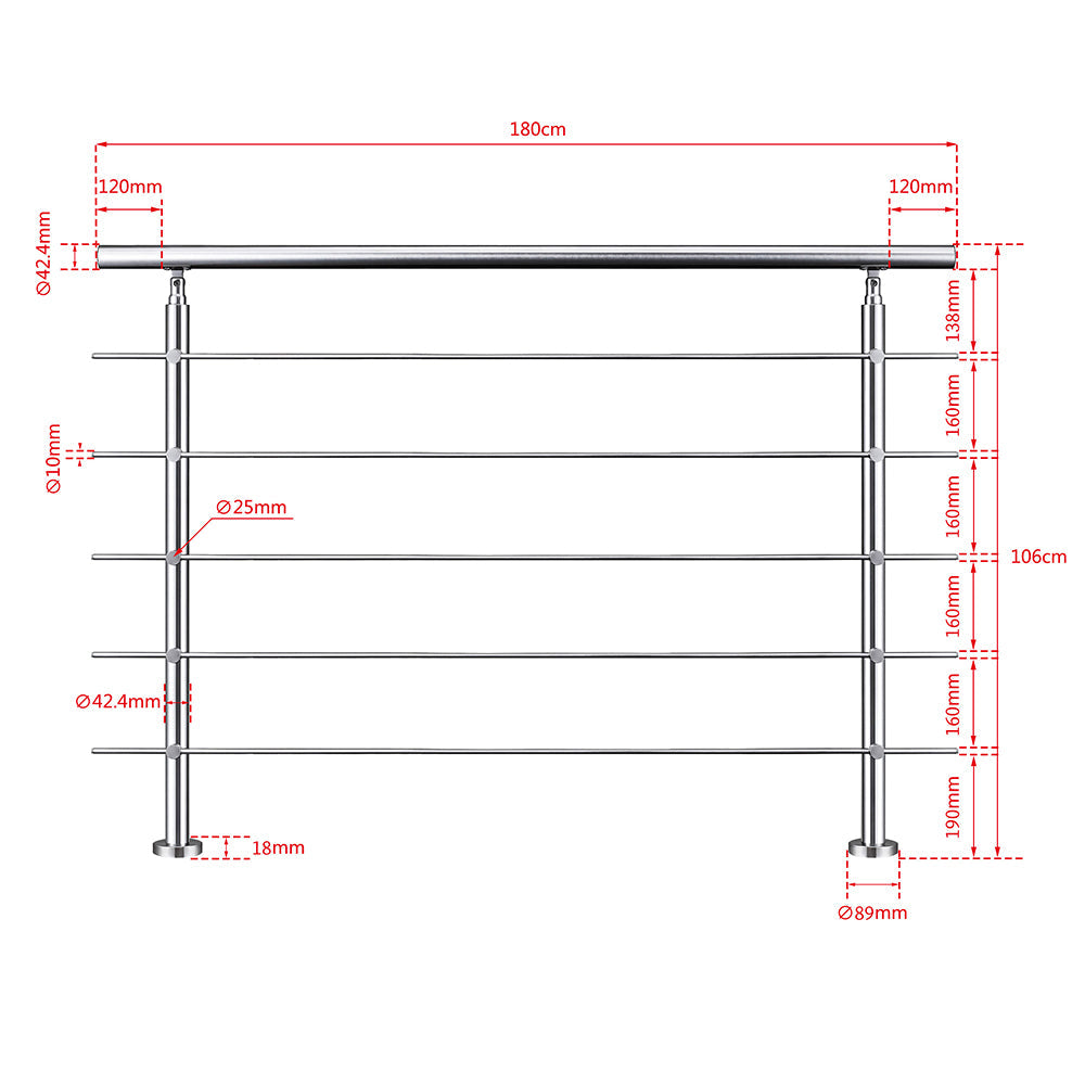 SKY 5 crossbars Balustrade Stairs Stainless Steel handrail