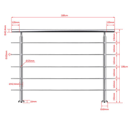SKY 5 crossbars Balustrade Stairs Stainless Steel handrail