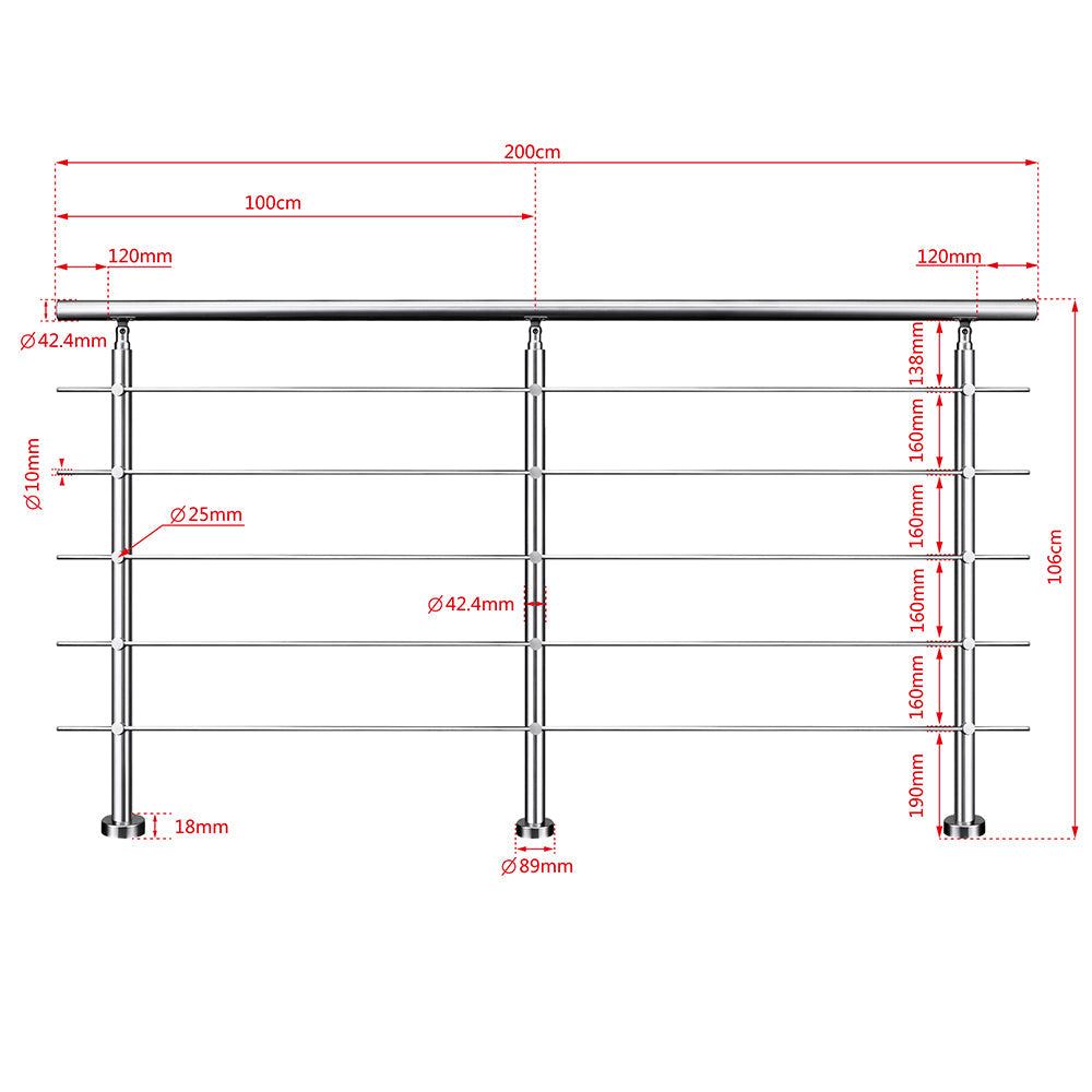 SKY 5 crossbars Balustrade Stairs Stainless Steel handrail