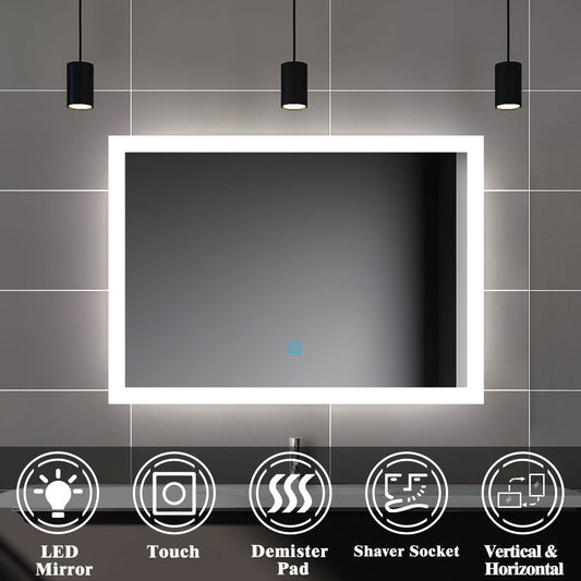 SKY Illuminated LED Bathroom Mirror Wall Mounted Smart Bathroom Vanity Mirror Demister Pad Anti-fog  Mirror