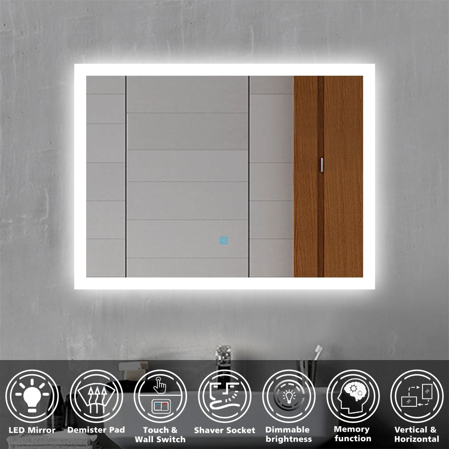 SKY Illuminated LED Bathroom Mirror Wall Mounted Smart Bathroom Vanity Mirror with Demister Pad Anti-fog  Mirror