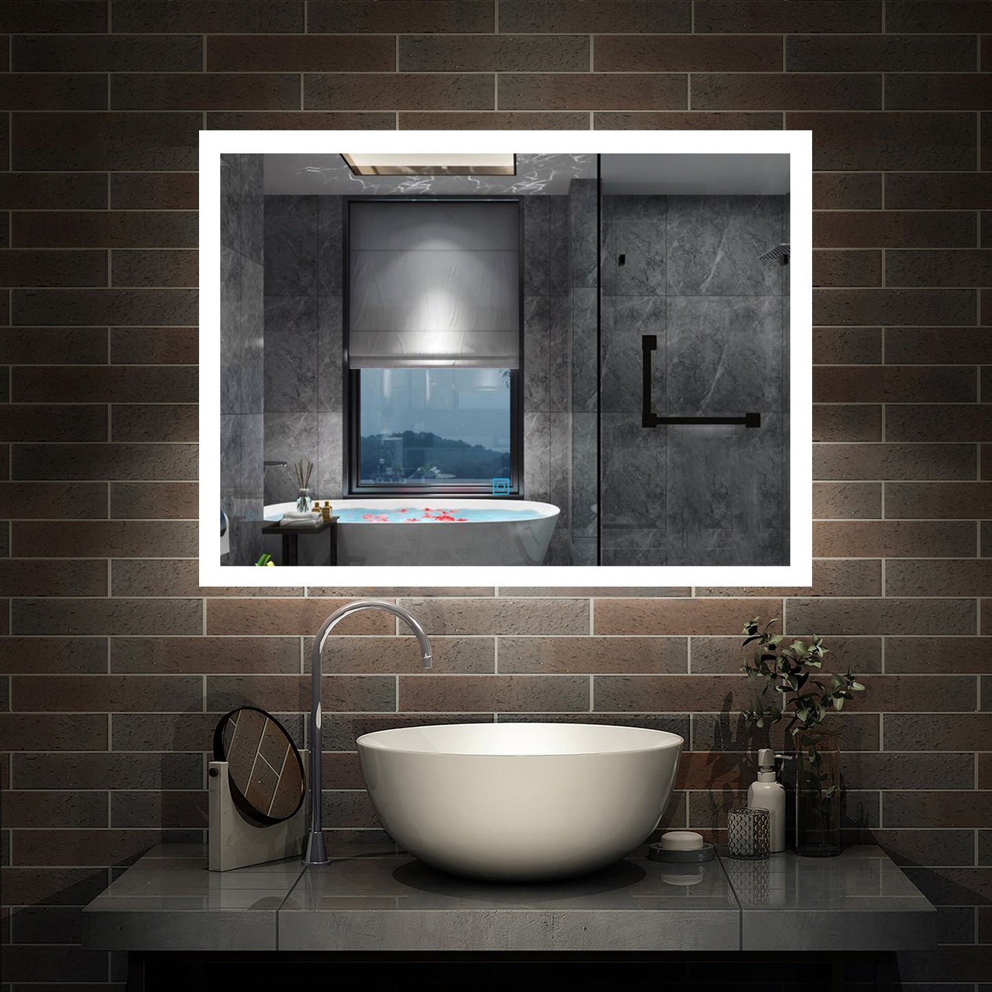 SKY Illuminated LED Bathroom Mirror Wall Mounted Smart Bathroom Vanity Mirror with Demister Pad Anti-fog  Mirror