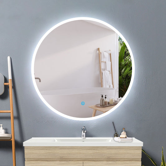 SKY Round Mirrors with Lights, Anti fog Touch Sensor, 6000K Cool White led Light, Wall Mounted, IP44 Dustproof Waterproof-1.5cm