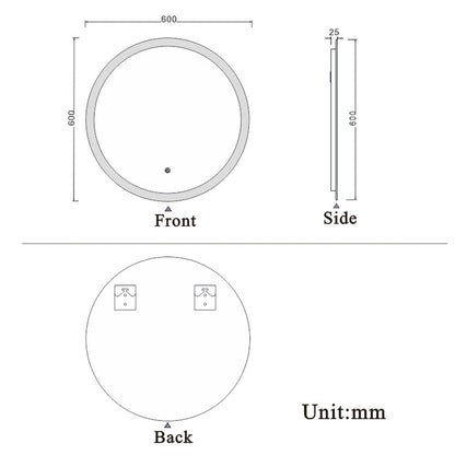 SKY Bathroom Round Mirrors with Lights, Anti fog Touch Sensor, 6000K Cool White led Light, Wall Mounted, IP44 Dustproof Waterproof-1.5cm
