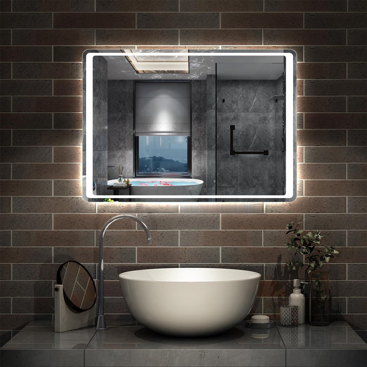 SKY Bathroom LED Frameless Mirror with Motion Sensor Anti Fog