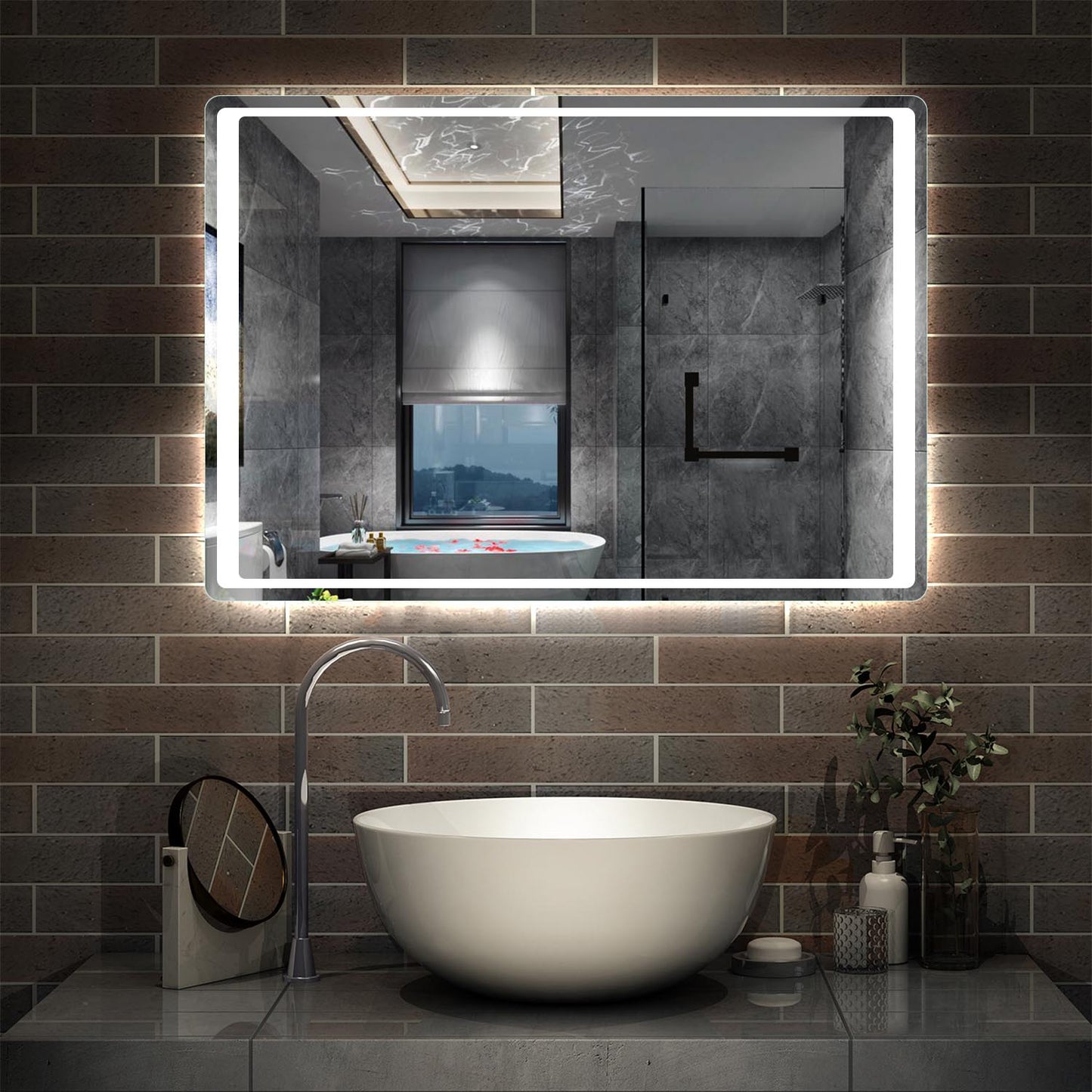 SKY Bathroom LED Frameless Mirror with Motion Sensor Anti Fog