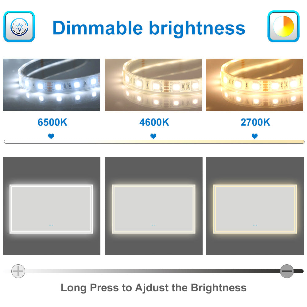 SKY LED Bathroom Mirror with Demister Pad and Bluetooth Speaker 3 Colors Dimming Function