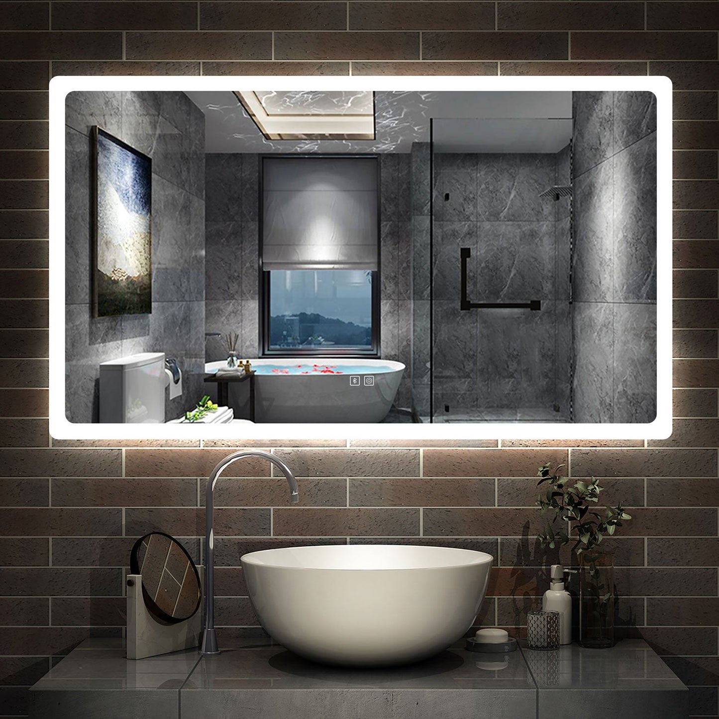 SKY LED Bathroom Mirror with Demister Pad and Bluetooth Speaker 3 Colors Dimming Function