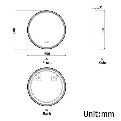 SKY bathroom Memory Function, Anti-fog, IP44, With 3 Colors Dimmable Brightness, Round  LED Bathroom Black Frame Mirror
