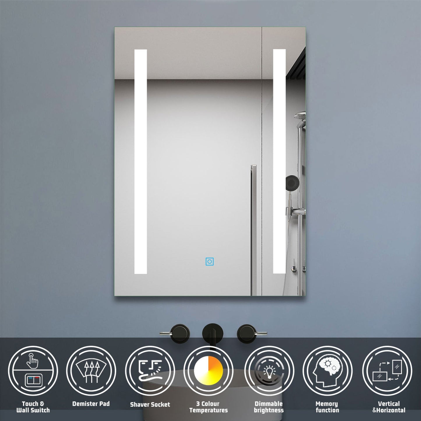 SKY bathroom LED Bathroom Mirror with Shaver Socket, Dimmable 50x70/60x80cm