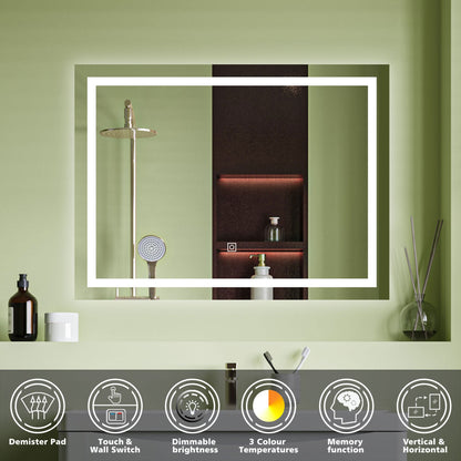 SKY bathroom 3 Colour LED Mirror, Anti-fog, Touch wall switch, Infinitely Dimmable, Power Failure Memory