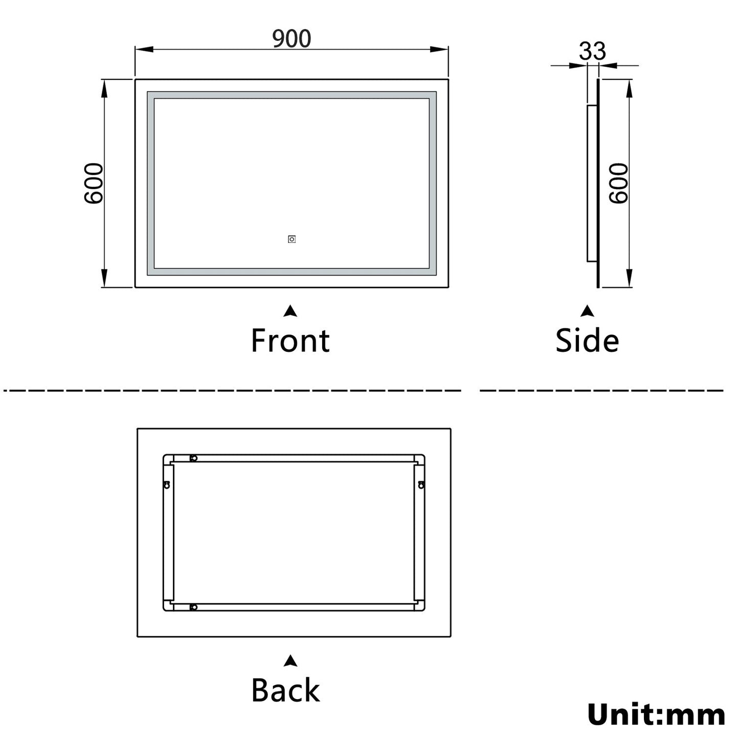 SKY bathroom 3 Colour LED Mirror, Anti-fog, Touch wall switch, Infinitely Dimmable, Power Failure Memory