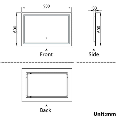 SKY bathroom 3 Colour LED Mirror, Anti-fog, Touch wall switch, Infinitely Dimmable, Power Failure Memory