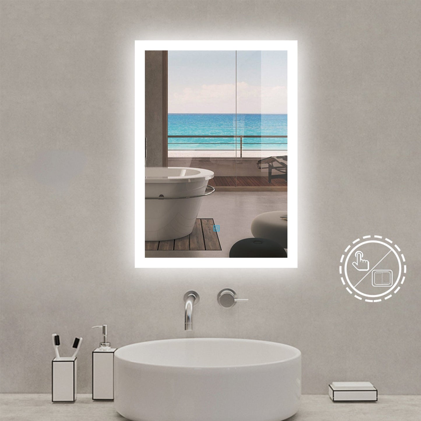 SKY Wall Mounted Bathroom LED Mirror Anti-Fog/ Rectangular Touch Sensor