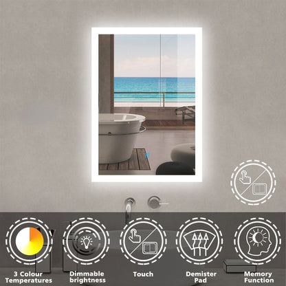 SKY Wall Mounted Bathroom LED Mirror Anti-Fog/ Rectangular Touch Sensor
