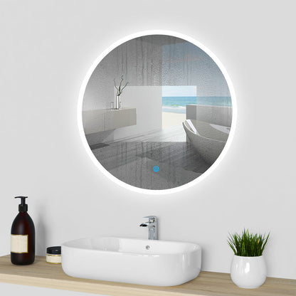 SKY bathroom Round Mirror with LED Lights, LED Bathroom Mirror, Illuminated Bathroom Mirror with Touch Switch 3 Colour Dimmable Lights Demister Pad Wall Mount