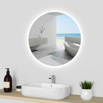 SKY bathroom Round Mirror with LED Lights, LED Bathroom Mirror, Illuminated Bathroom Mirror with Touch Switch 3 Colour Dimmable Lights Demister Pad Wall Mount