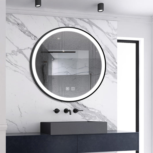 SKY bathroom Round LED Bathroom Black Frame Mirror 3 Colors