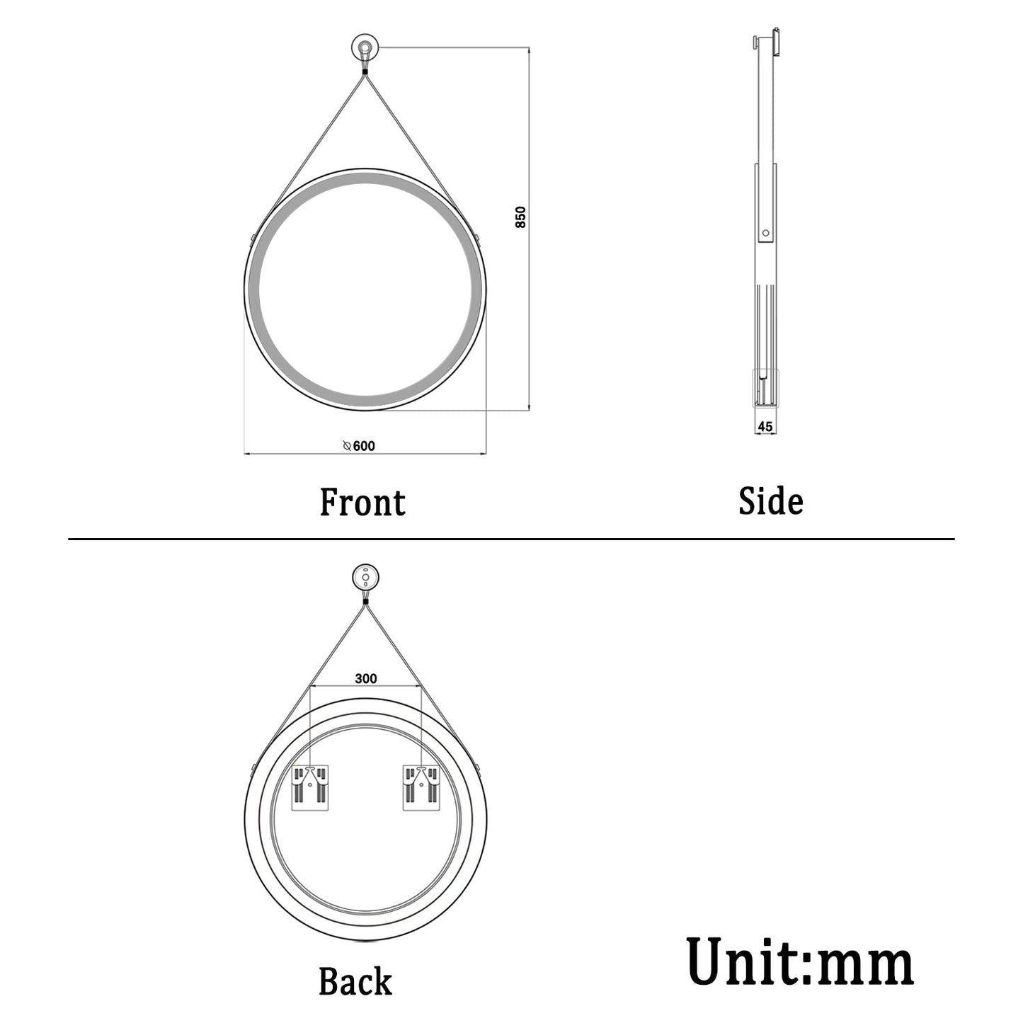 SKY Bathroom Mirrors with Leather Strap