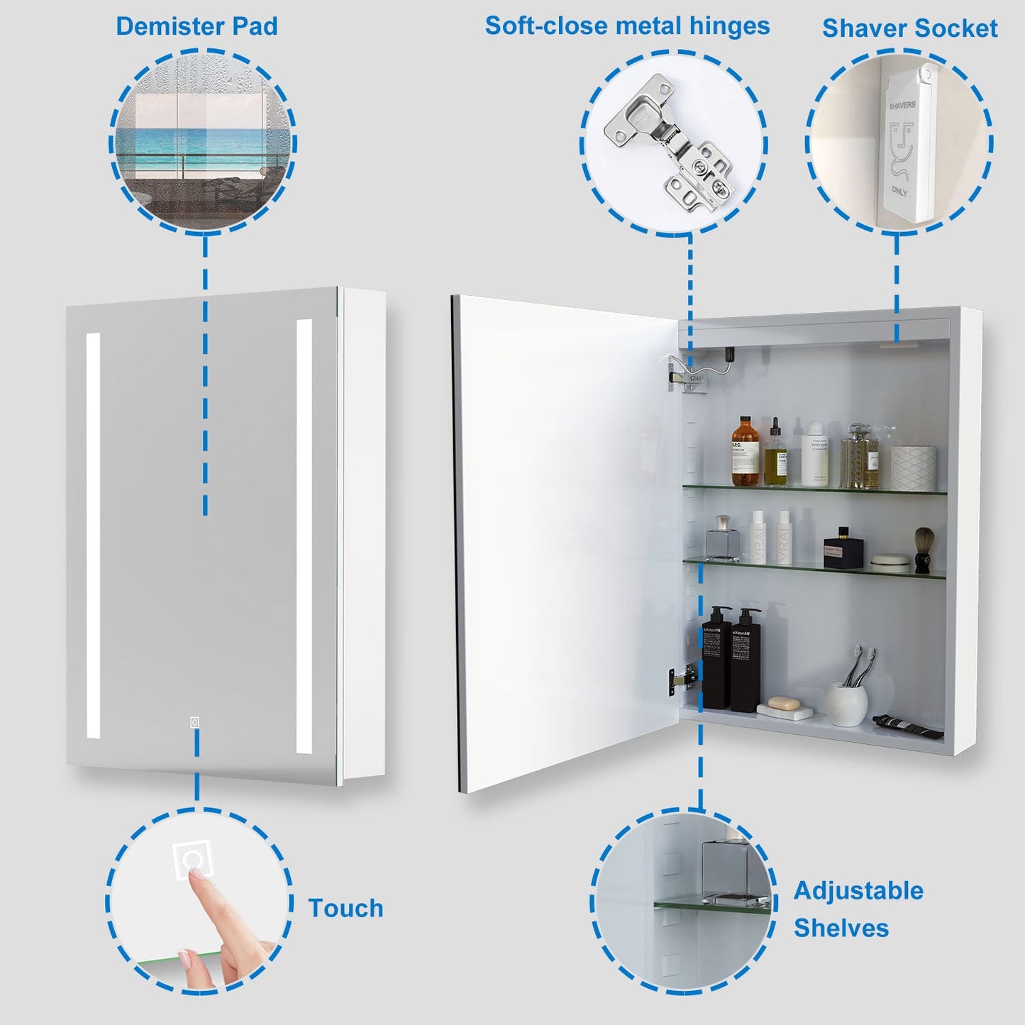 SKY Bathroom LED Mirror Cabinet with Shaver socket & Demister Pad