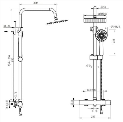 Thermostatic Bath Shower Mixer Chrome & Black Set