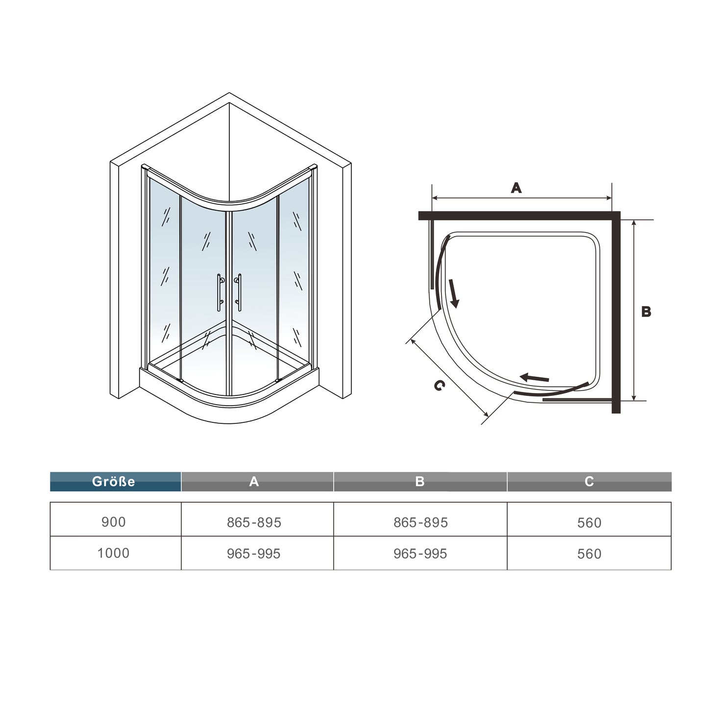 Offset Quadrant Shower Enclosure Corner Cubicle Tempered6mmGlass Screen and Tray