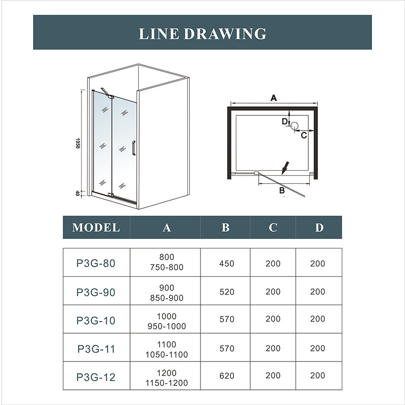 SKY Frameless Pivot Shower 195cm Bathroom Door 8mm NANO Glass
