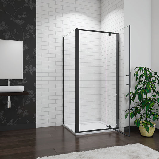 A SKY Black Pivot Shower Enclosure Door Screen Panel Glass Shower tray