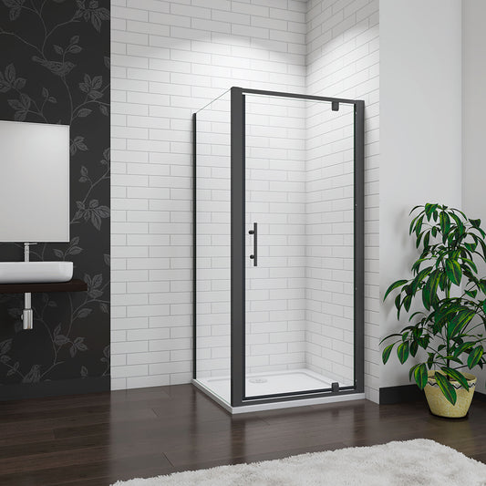 A SKY Black Pivot Shower Enclosure Door Screen Panel Glass Shower tray