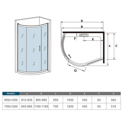 1850mm Walk In Quadrant Shower Enclosure 6mm EasyClean Glass