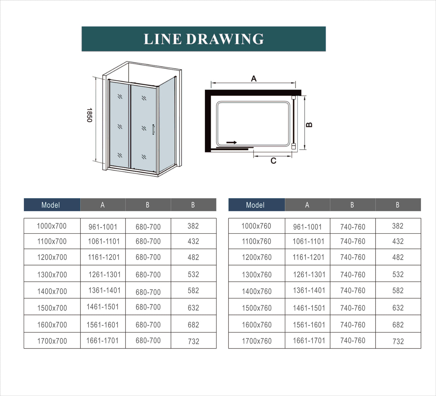 Sliding Shower Enclosure Cubicle Door + Side Panel + Tray