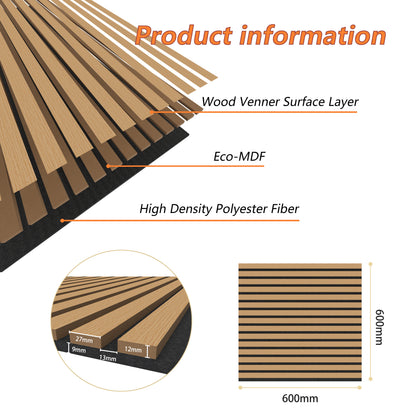 SKY Decorative Acoustic Wall Panels Wood Veneer MDF Sound Proofing 600/1200/2400x600(mm)