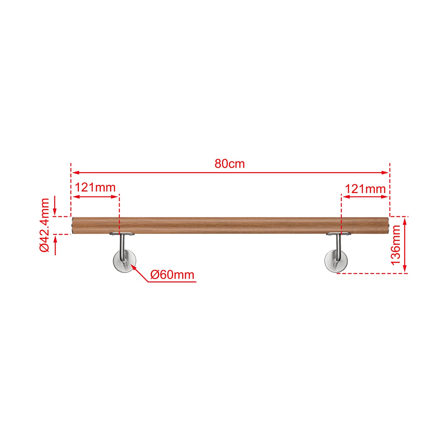 SKY 304 Stainless Steel Wall Mount Handrail, Wood Grain Finish
