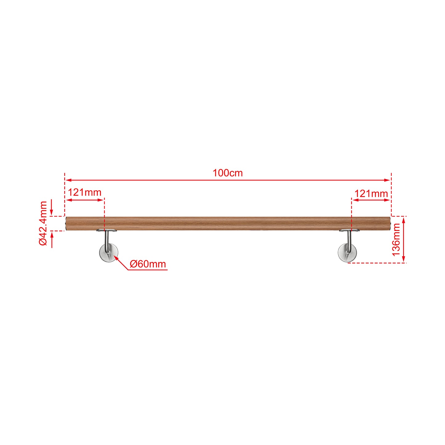 SKY 304 Stainless Steel Wall Mount Handrail, Wood Grain Finish