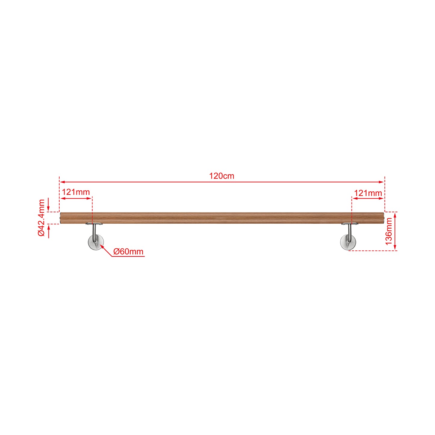 SKY 304 Stainless Steel Wall Mount Handrail, Wood Grain Finish