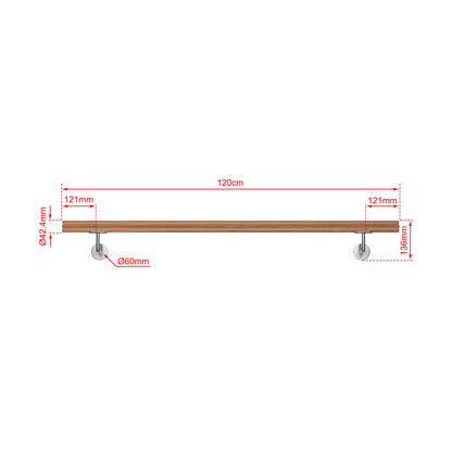 SKY 304 Stainless Steel Wall Mount Handrail, Wood Grain Finish