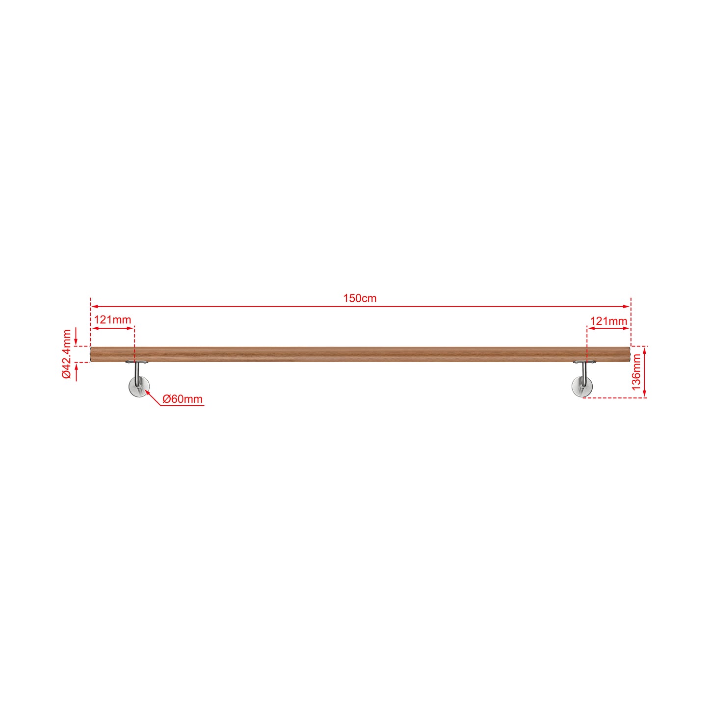 SKY 304 Stainless Steel Wall Mount Handrail, Wood Grain Finish