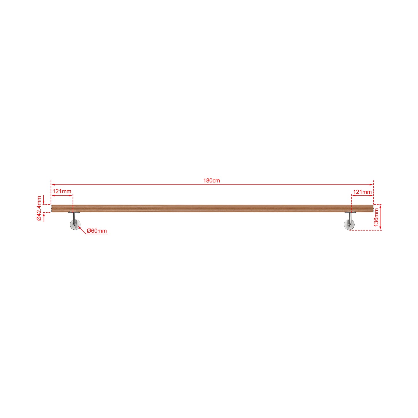 SKY 304 Stainless Steel Wall Mount Handrail, Wood Grain Finish