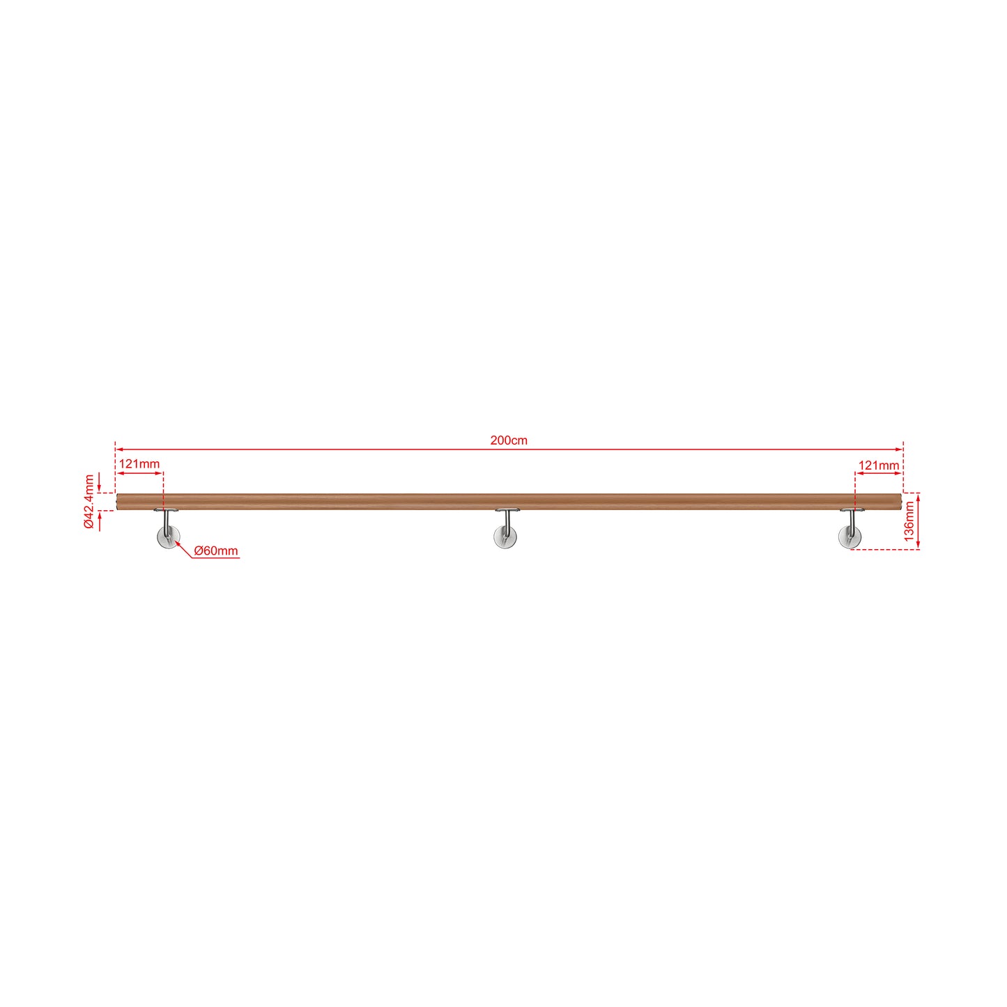 SKY 304 Stainless Steel Wall Mount Handrail, Wood Grain Finish