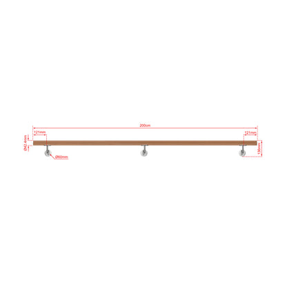 SKY 304 Stainless Steel Wall Mount Handrail, Wood Grain Finish