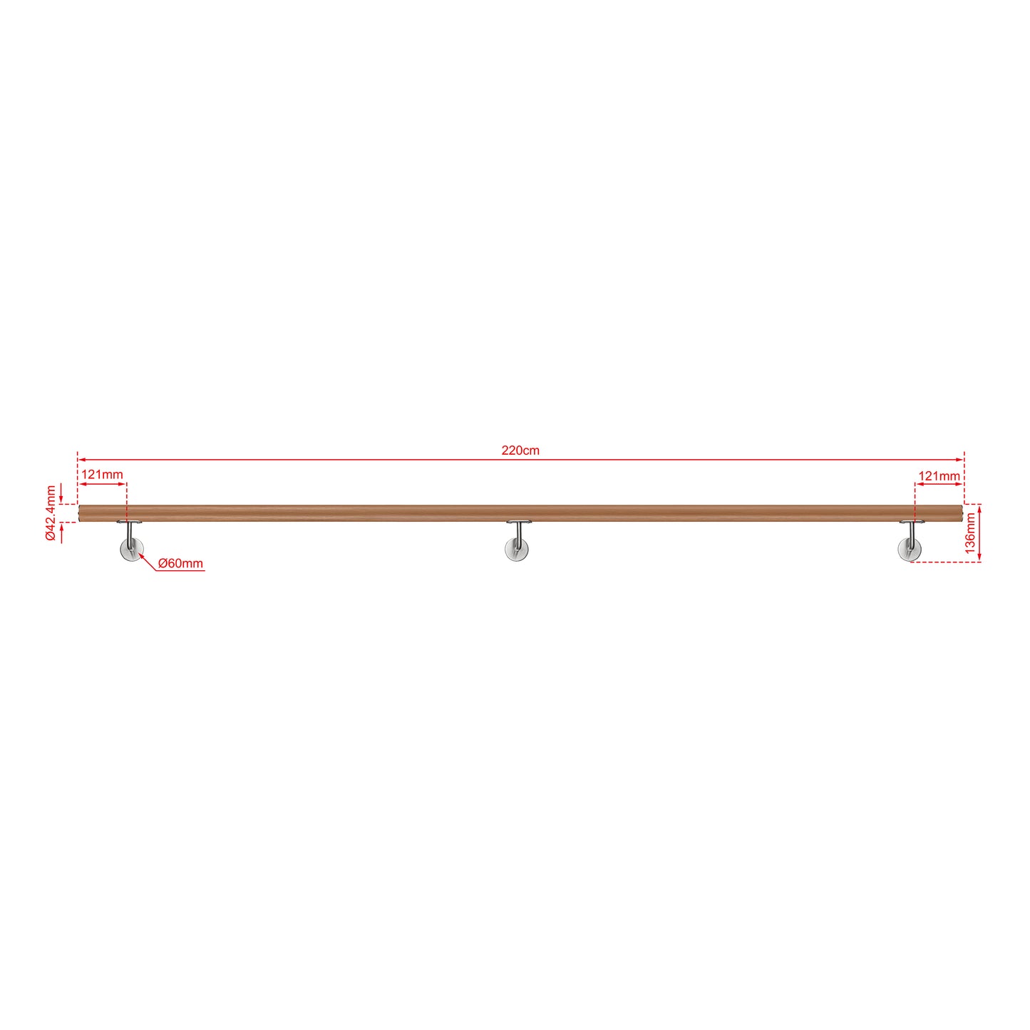 SKY 304 Stainless Steel Wall Mount Handrail, Wood Grain Finish