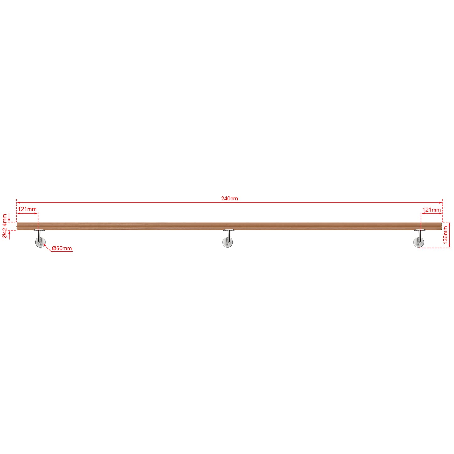 SKY 304 Stainless Steel Wall Mount Handrail, Wood Grain Finish