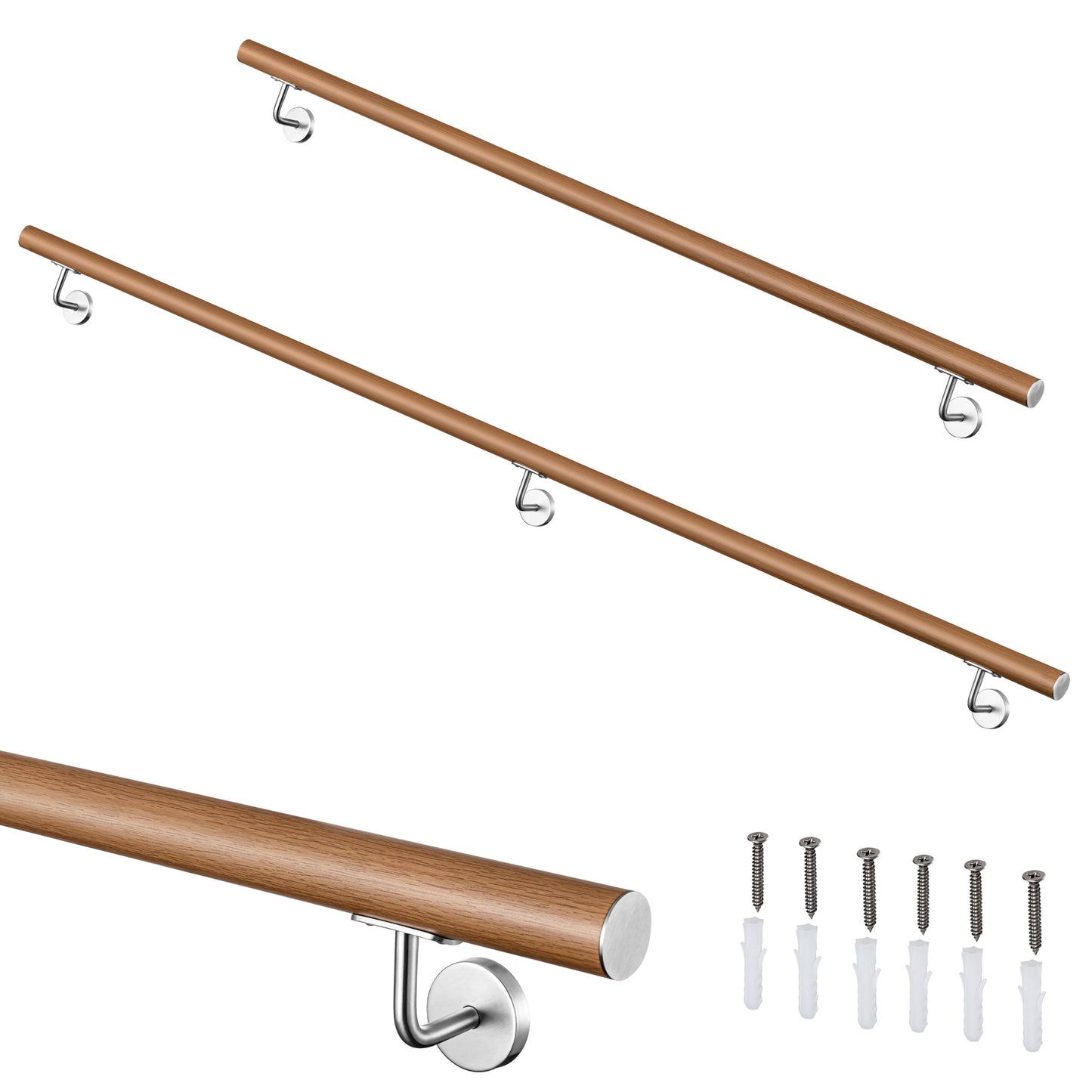 SKY 304 Stainless Steel Wall Mount Handrail, Wood Grain Finish