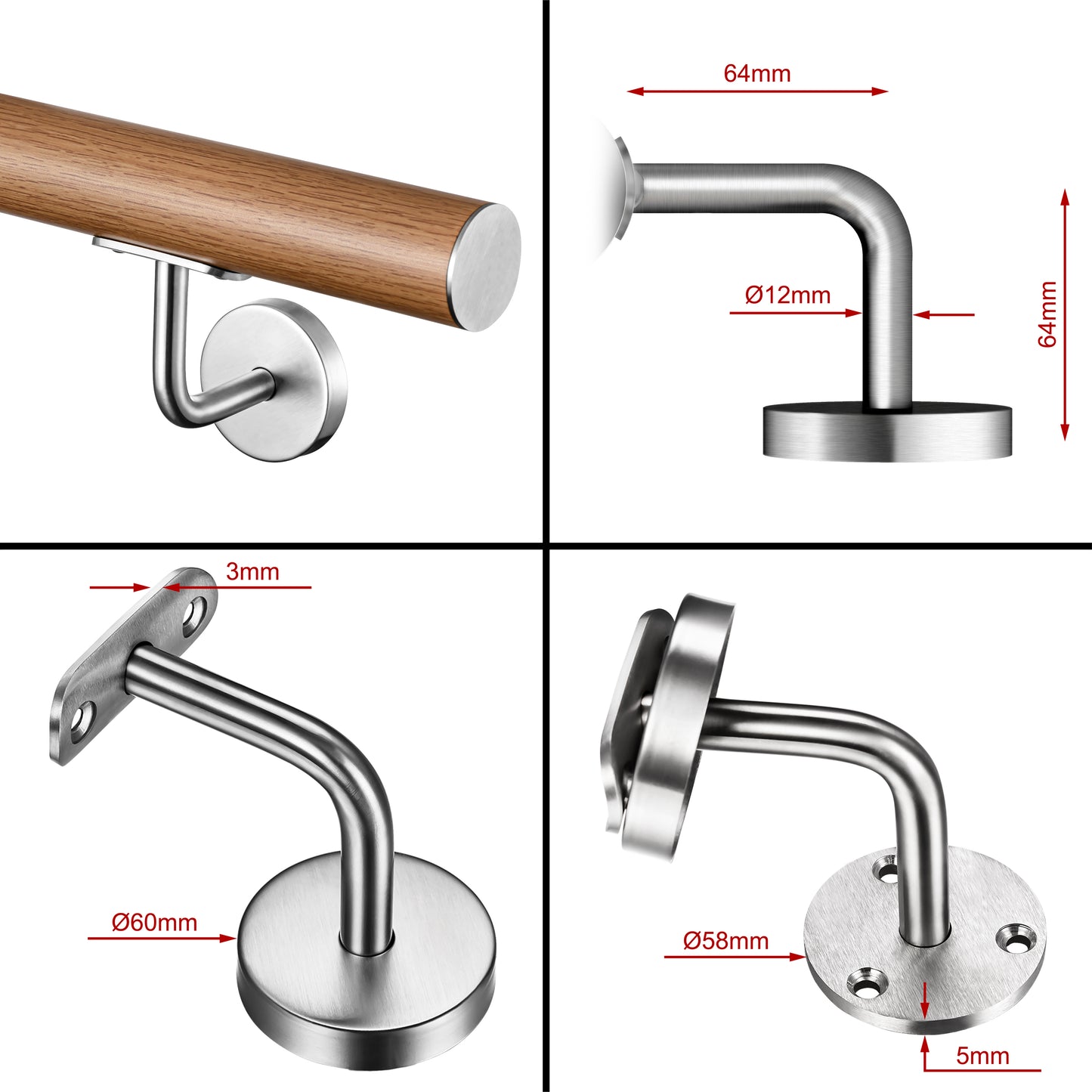 SKY 304 Stainless Steel Wall Mount Handrail, Wood Grain Finish