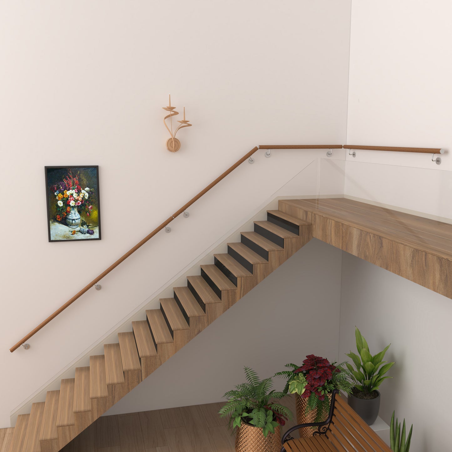 SKY 304 Stainless Steel Wall Mount Handrail, Wood Grain Finish