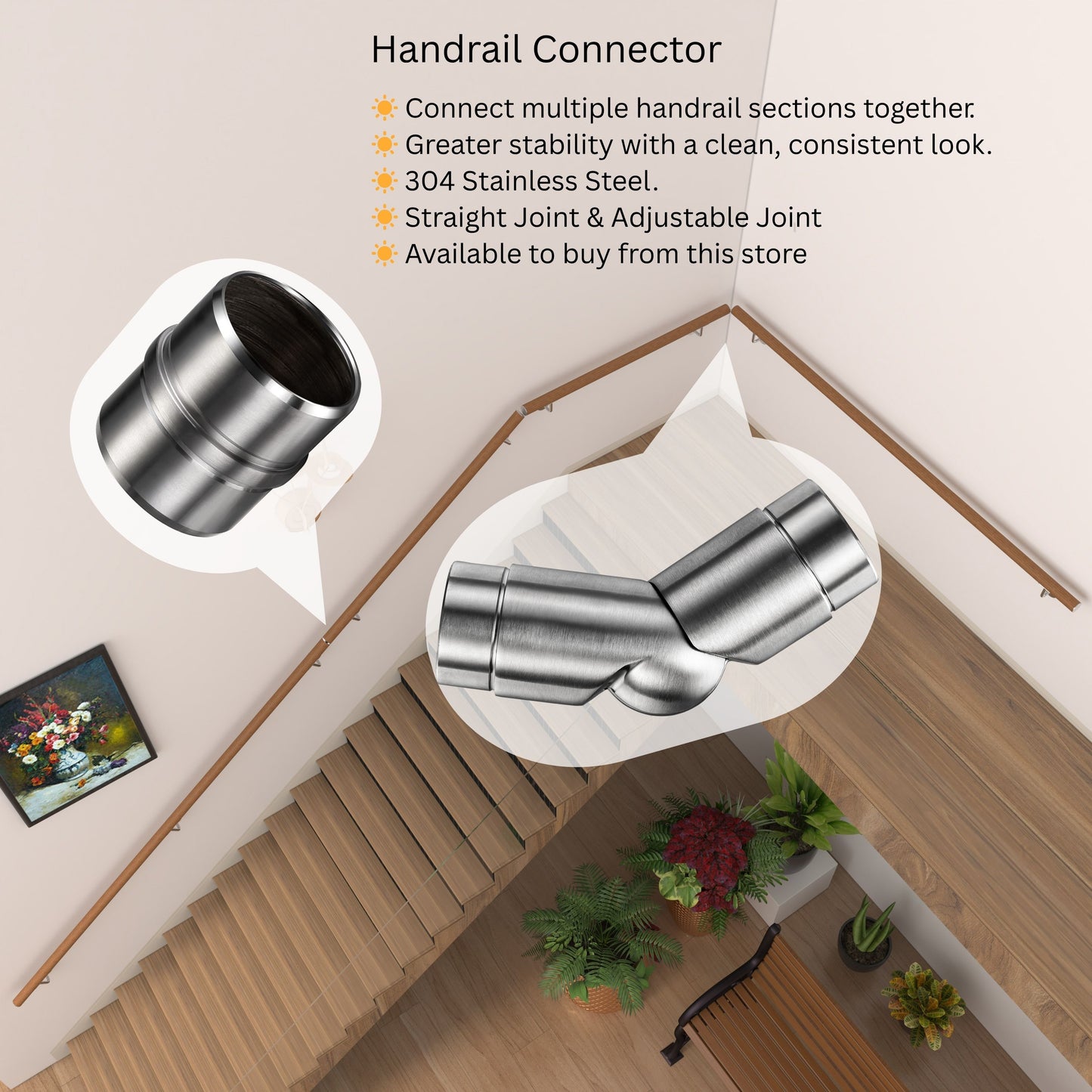 SKY 304 Stainless Steel Wall Mount Handrail, Wood Grain Finish